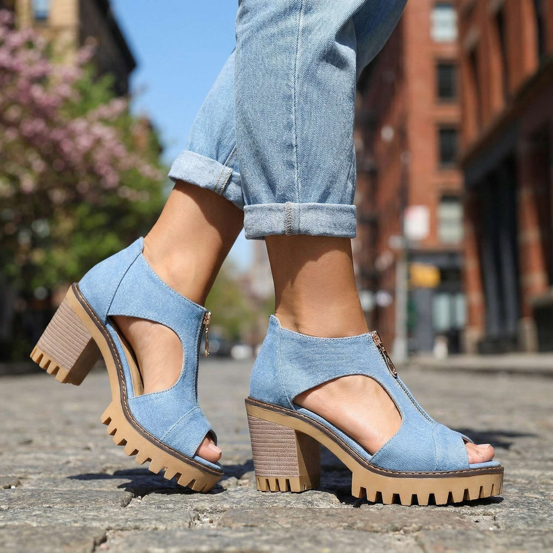 Beverly – Denim Zipper Heels