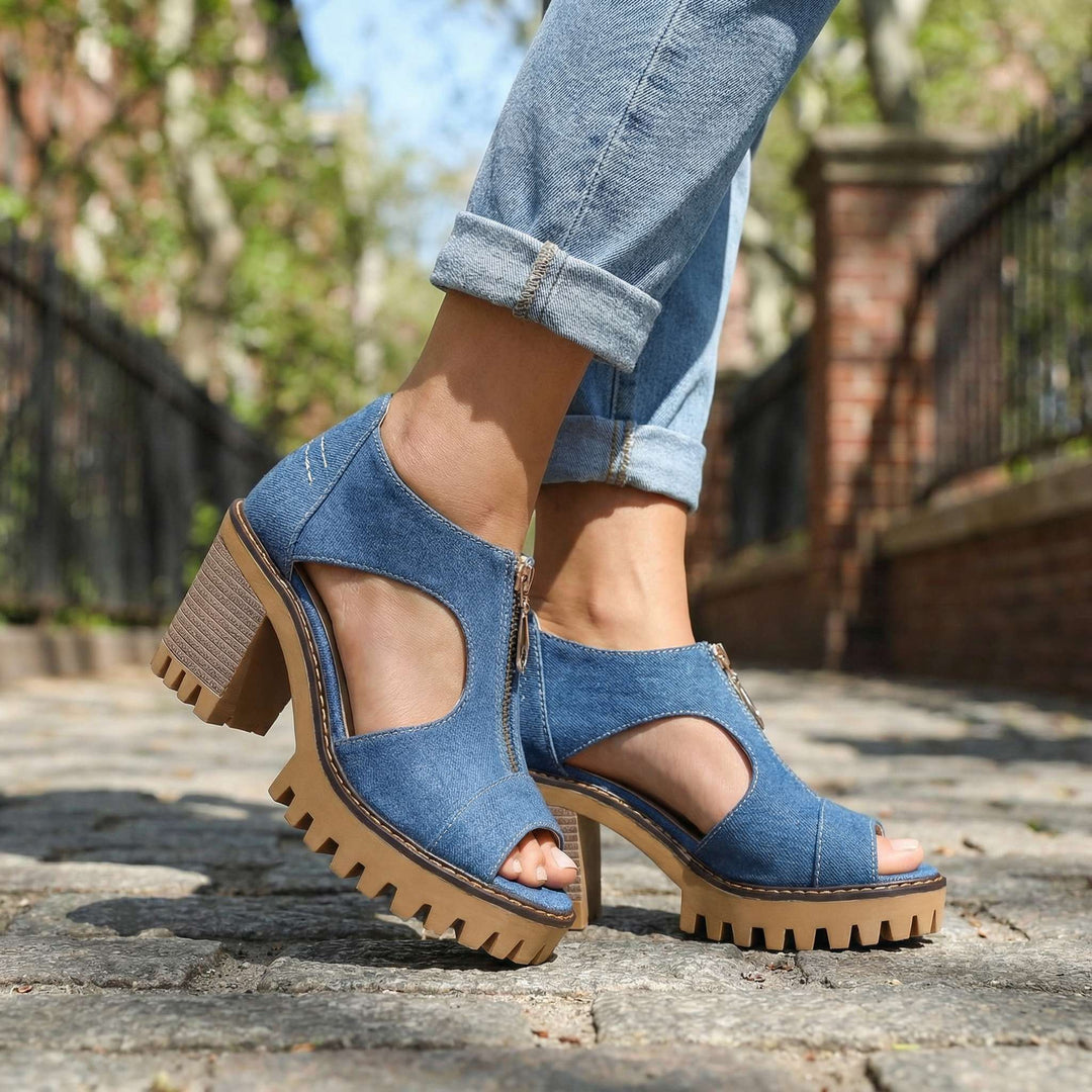 Beverly – Denim Zipper Heels