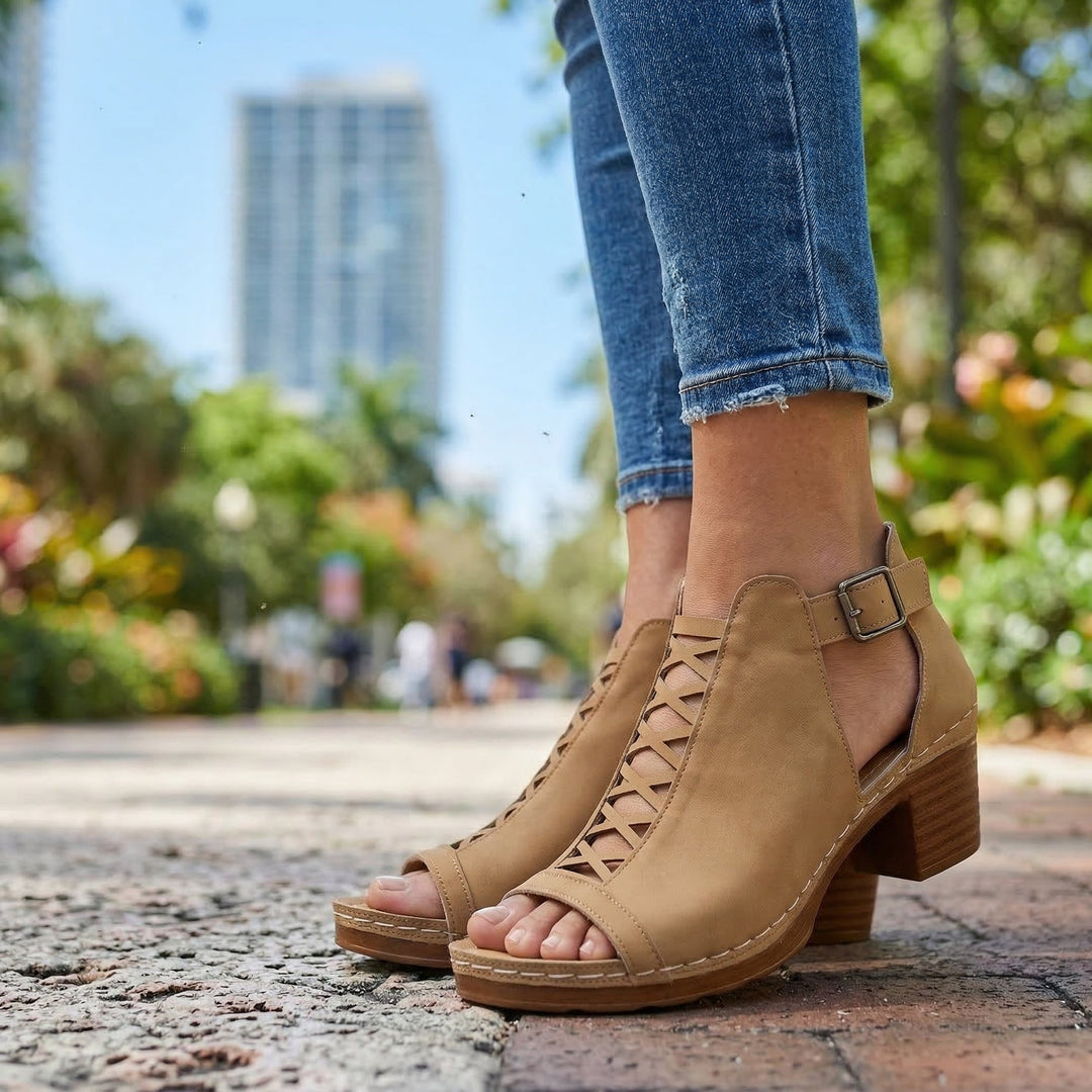 Avery – Open Toe Buckle Heels