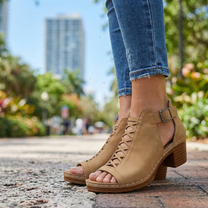 Avery – Open Toe Buckle Heels