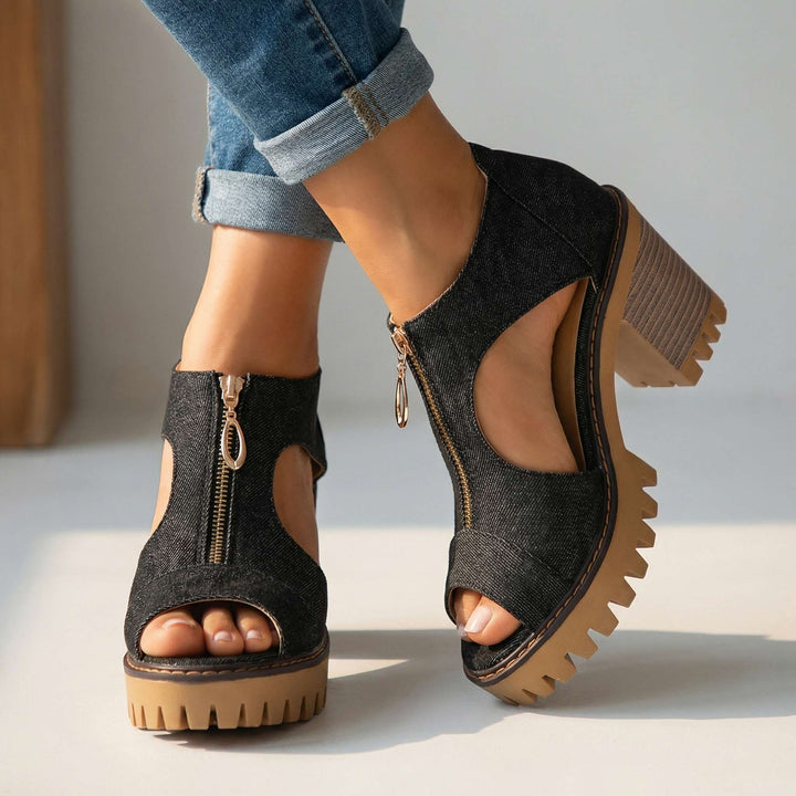 Beverly – Denim Zipper Heels