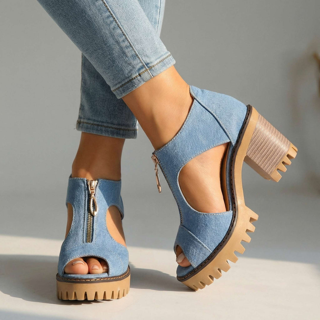 Beverly – Denim Zipper Heels