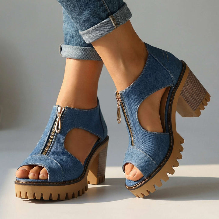 Beverly – Denim Zipper Heels