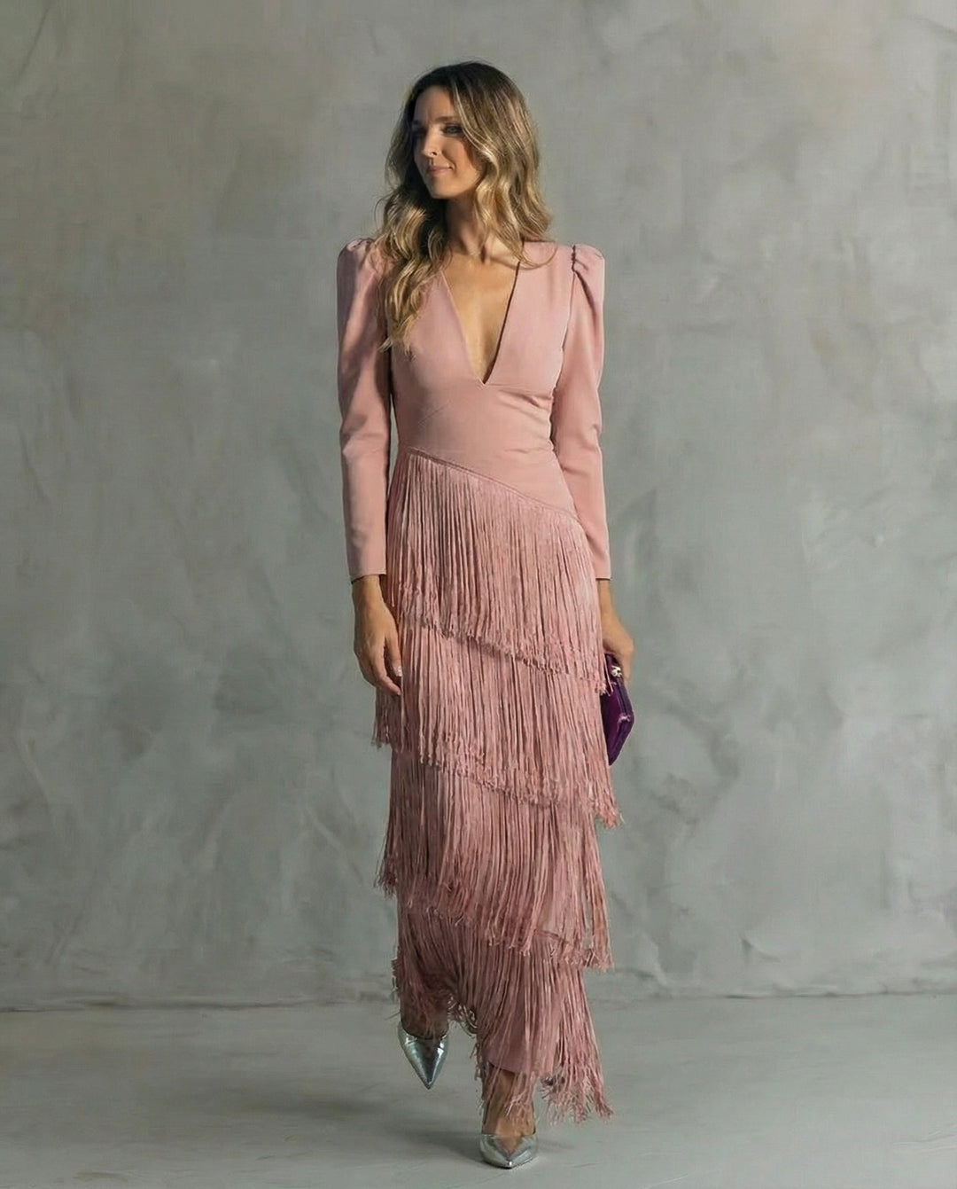 Joan – Elegant Midi Dress with Fringe