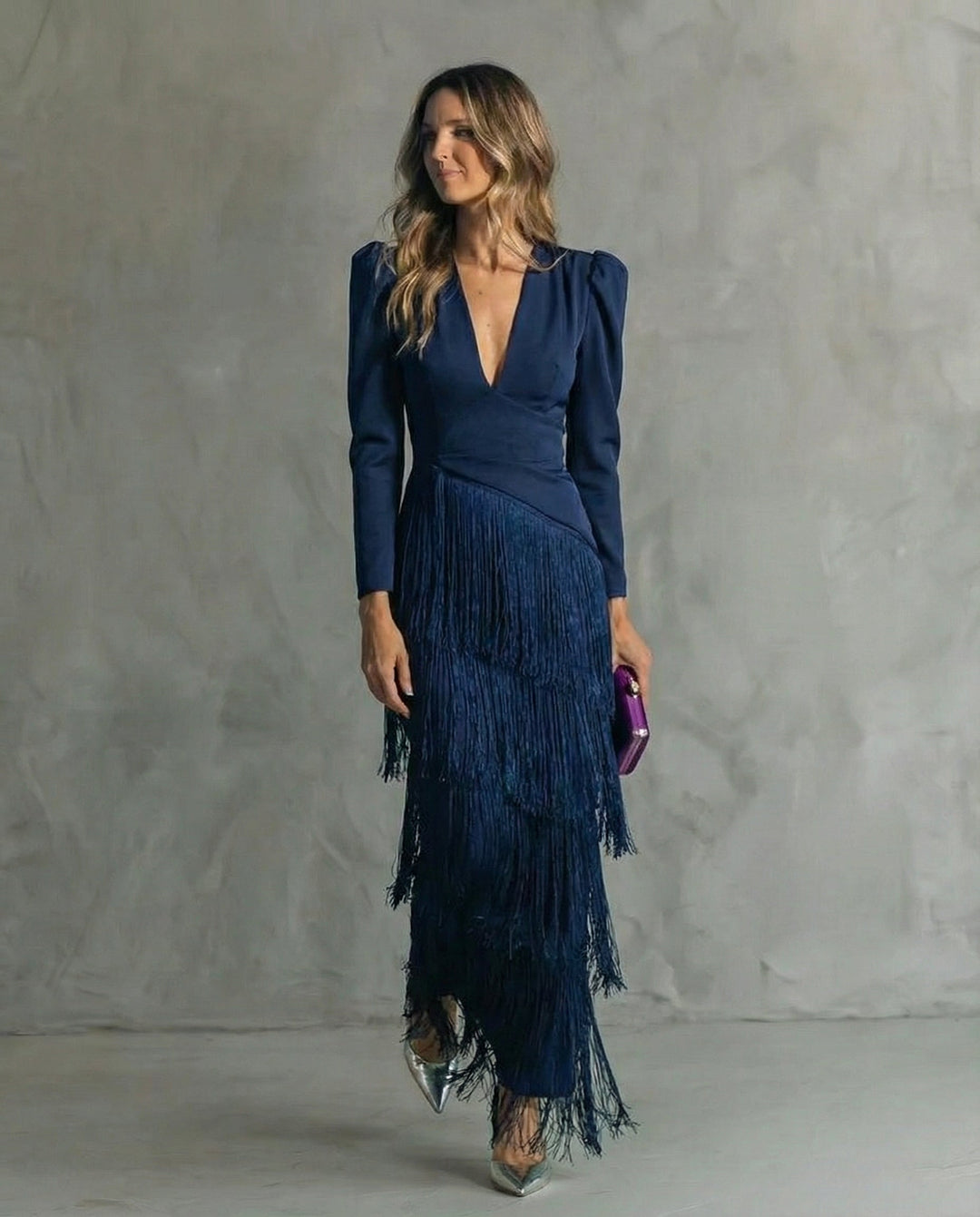 Joan – Elegant Midi Dress with Fringe