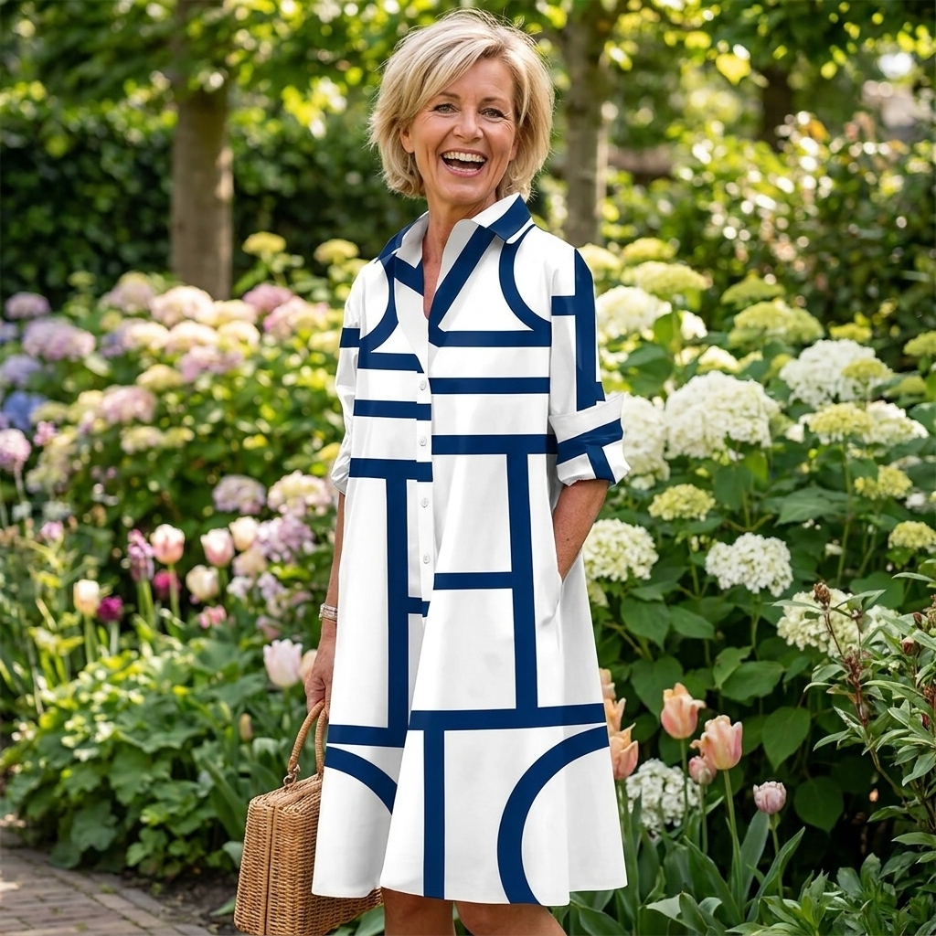 Pamela – Geometric Print Dress with Pockets