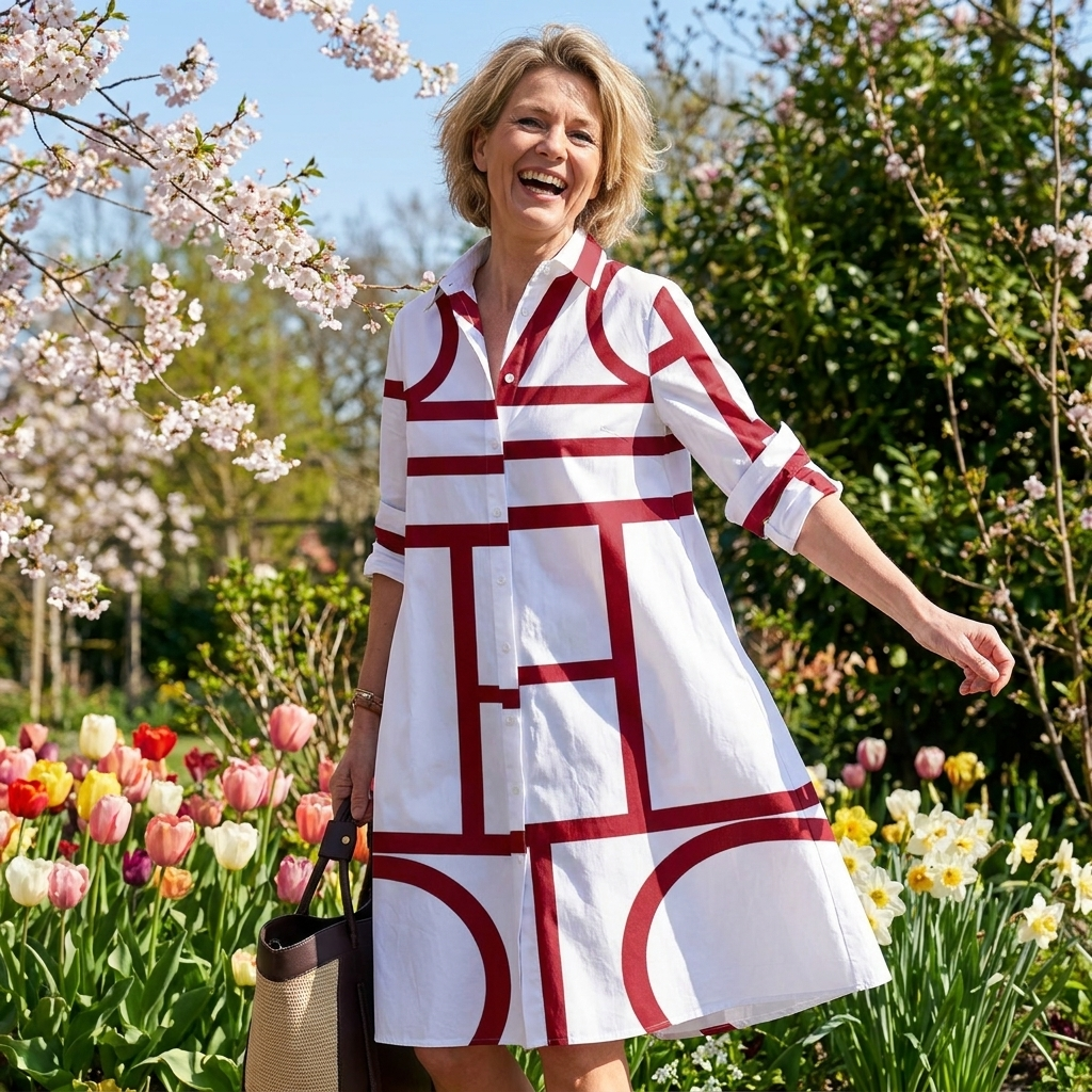 Pamela – Geometric Print Dress with Pockets